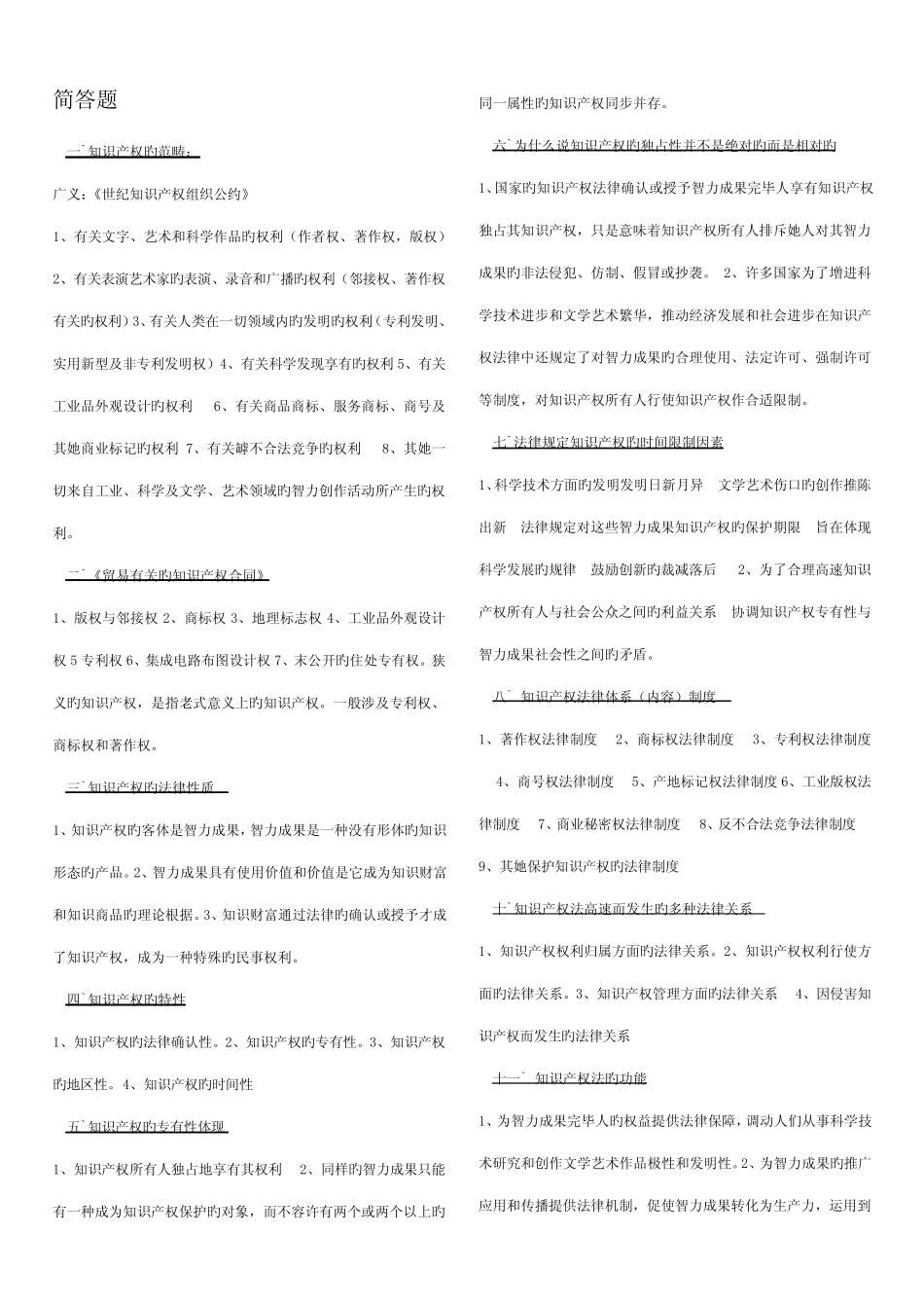 2022年知识产权简答题案例题 _第1页