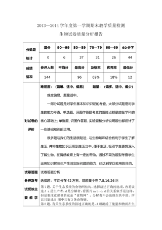 初一生物成绩分析表整体