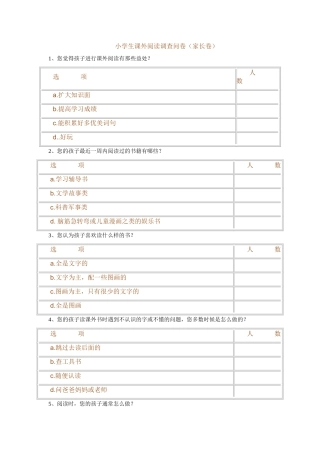 小学生课外阅读调查问卷