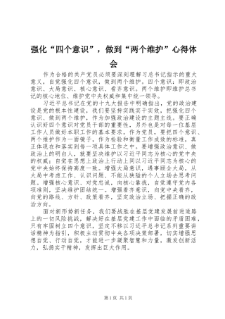 强化“四个意识”，做到“两个维护”心得体会