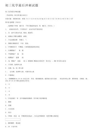 初三化学最后冲刺试题 