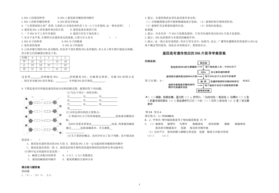 基因是具有遗传效应的DNA片段导学案_第2页