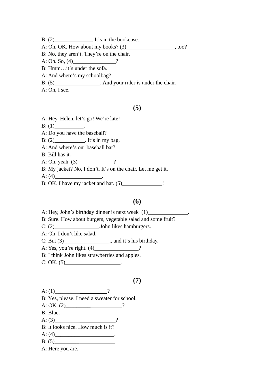 七上英语期末专项训练--补全对话_第2页