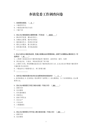 甘棠镇党委工作调查问卷2