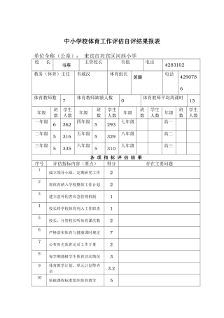 中小学校体育工作评估自评结果报表