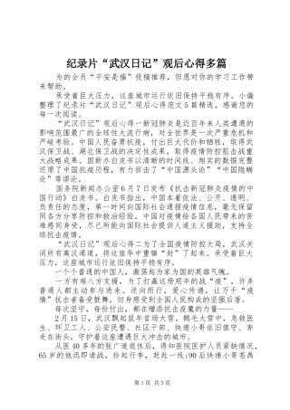 纪录片“武汉日记”观后心得多篇