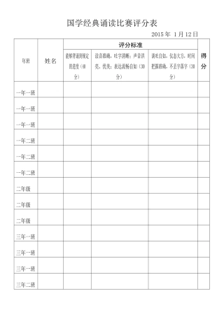 国学经典诵读比赛评分表