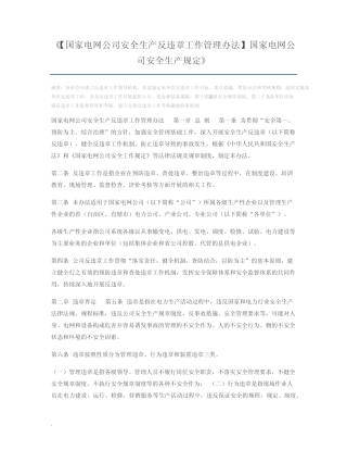 【国家电网公司安全生产反违章工作管理办法】国家电网公司安全生产规 
