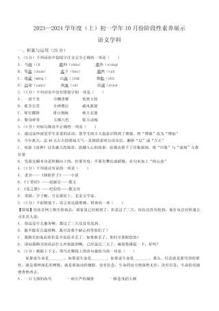 2024学年(五四制)六年级10月月考语文试题(有答案) 