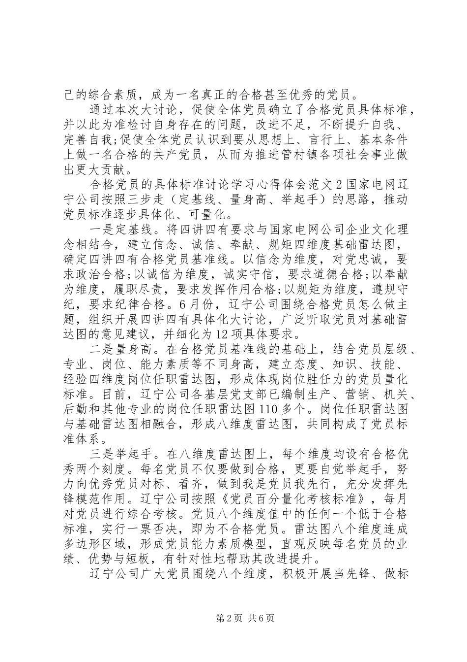 合格党员的具体标准讨论学习心得体会_第2页