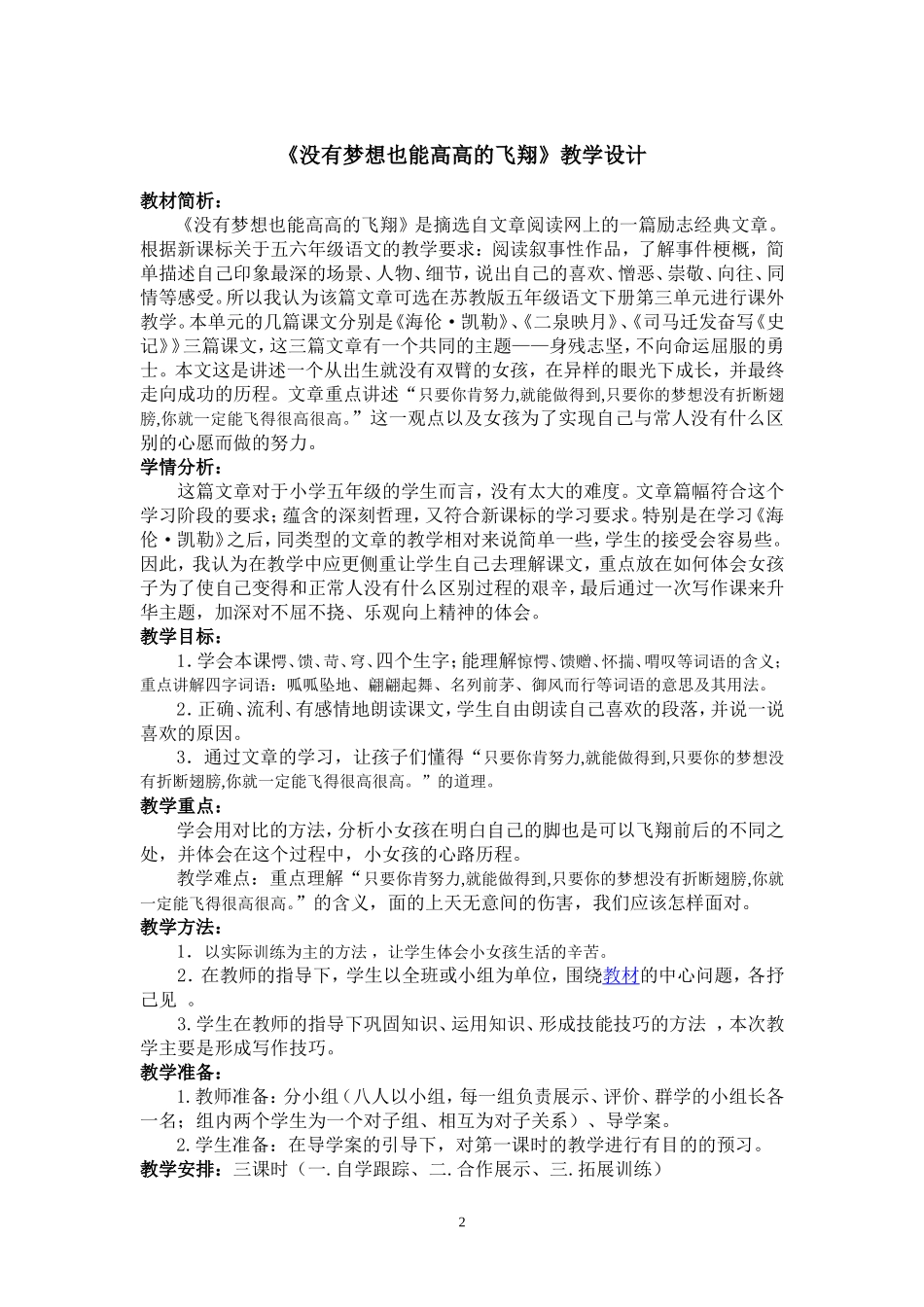 没有梦想也能高高的飞翔教学设计_第3页