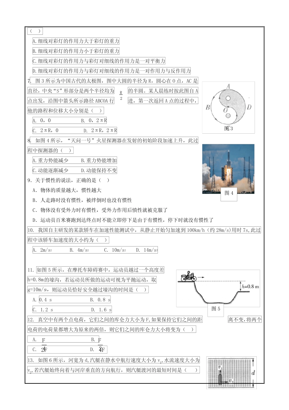 2023年1月福建省普通高中学业水平合格性考试物理模拟试卷A(考试版)_第2页