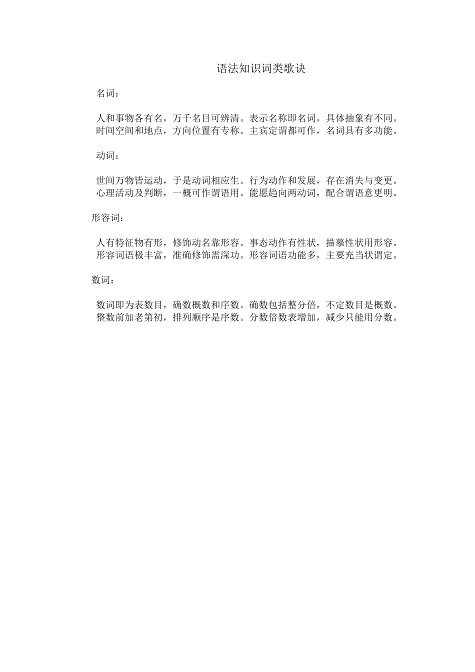 语法知识词类歌诀_第1页