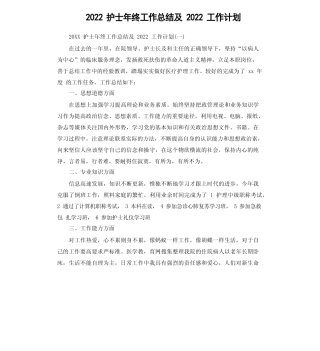 2022护士年终工作总结及2023年工作计划 