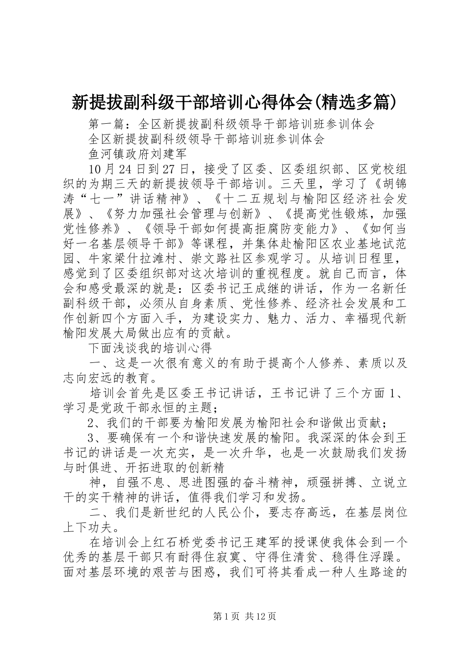 新提拔副科级干部培训心得体会(精选多篇)_第1页