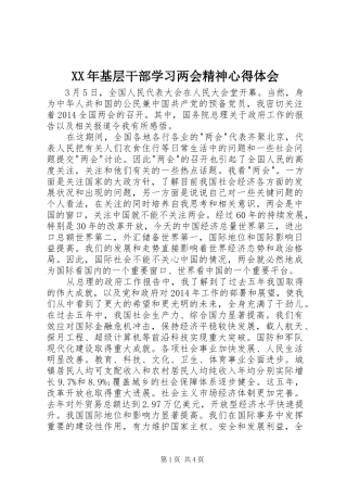 XX年基层干部学习两会精神心得体会