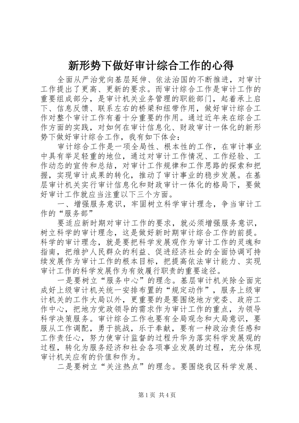 新形势下做好审计综合工作的心得_第1页