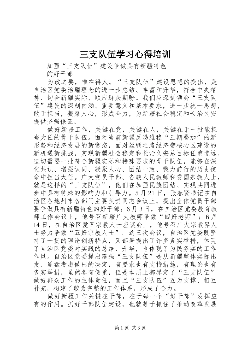 三支队伍学习心得培训_第1页