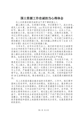 国土资源工作忠诚担当心得体会