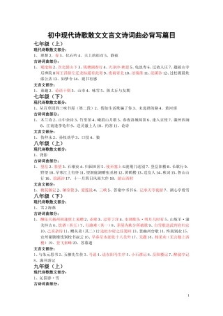 初中文言诗词曲必背写篇目