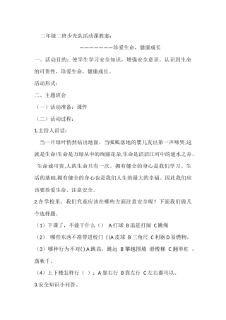 二年级二班少先队活动课教案