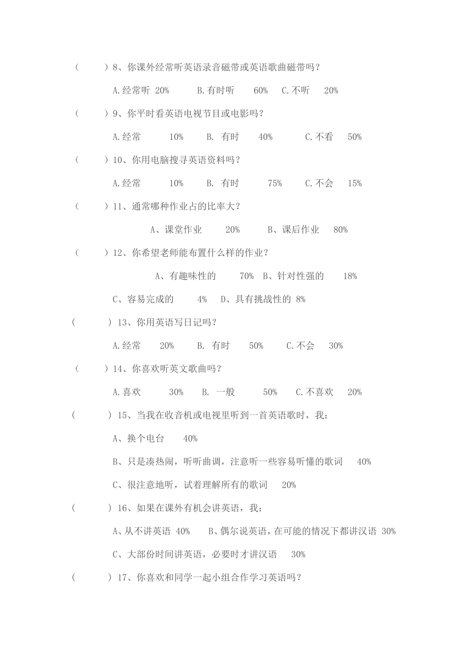 “中学英语课外作业设计优化”学生调查问卷报告_第2页