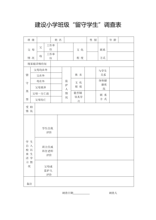 建设小学班级“留守学生”调查表