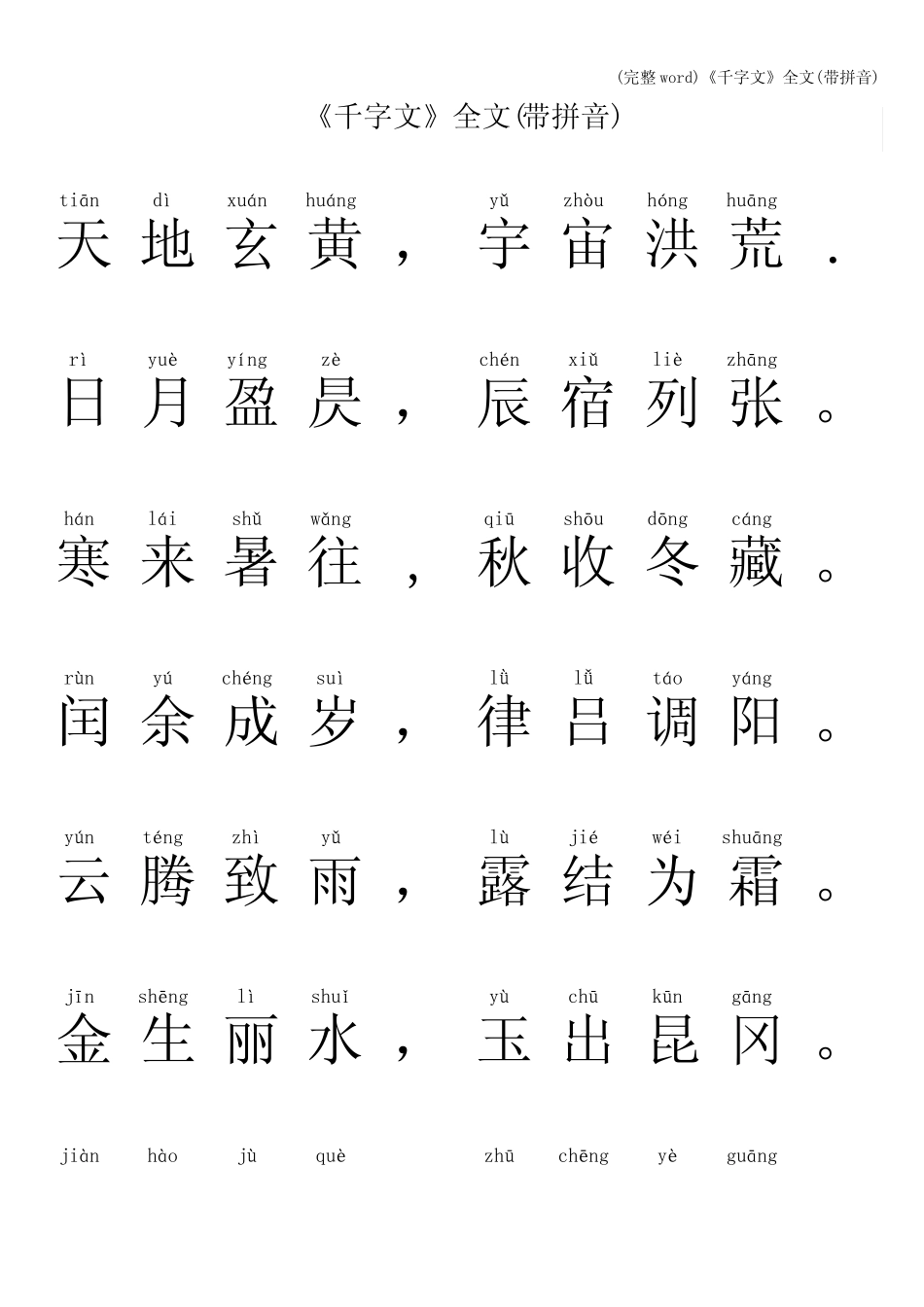 (完整word)《千字文》全文(带拼音) _第1页
