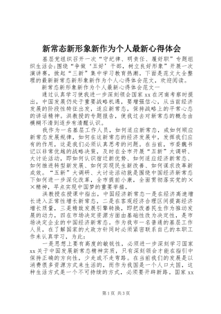 新常态新形象新作为个人最新心得体会