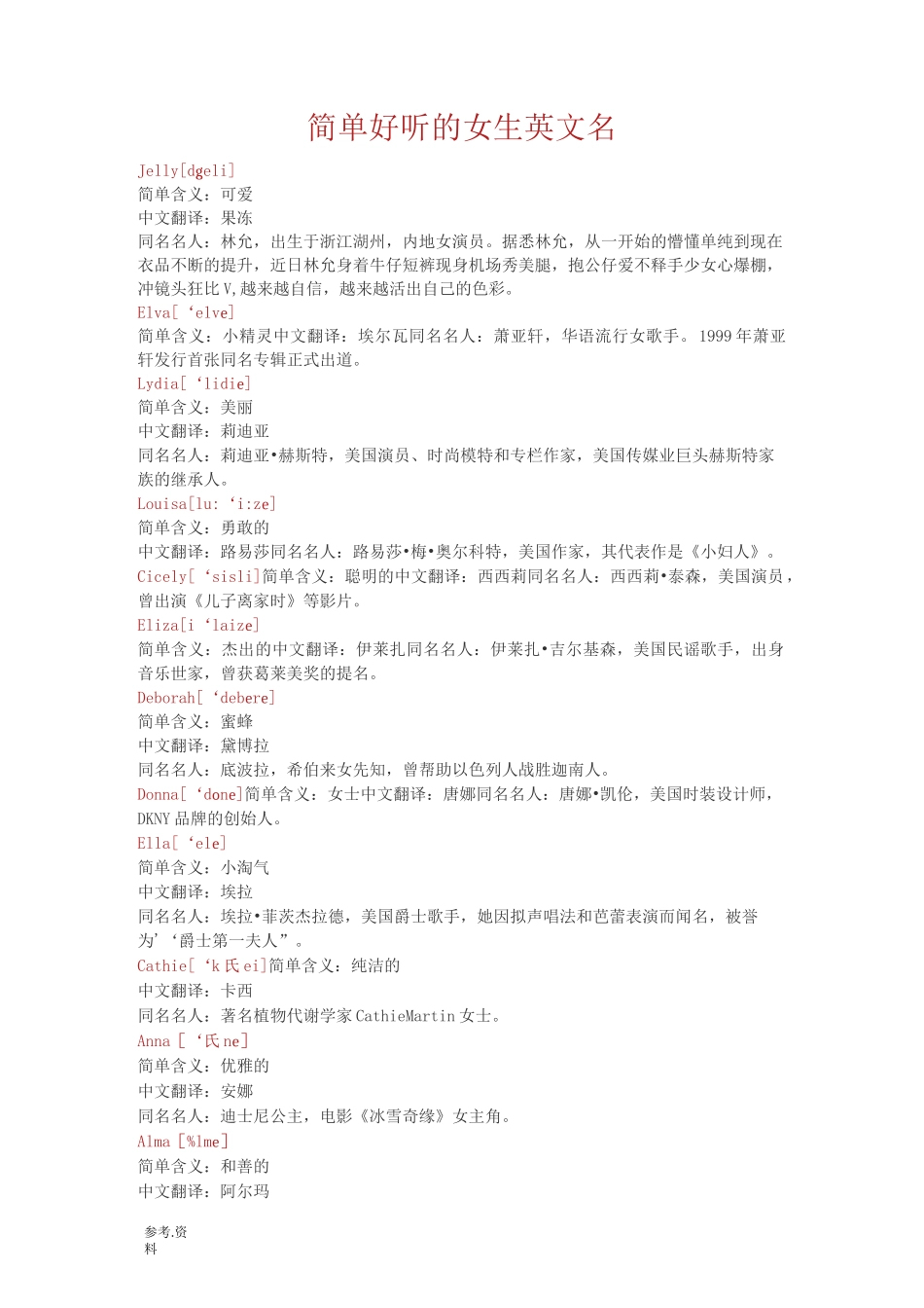 简单好听的女生英文名_第1页