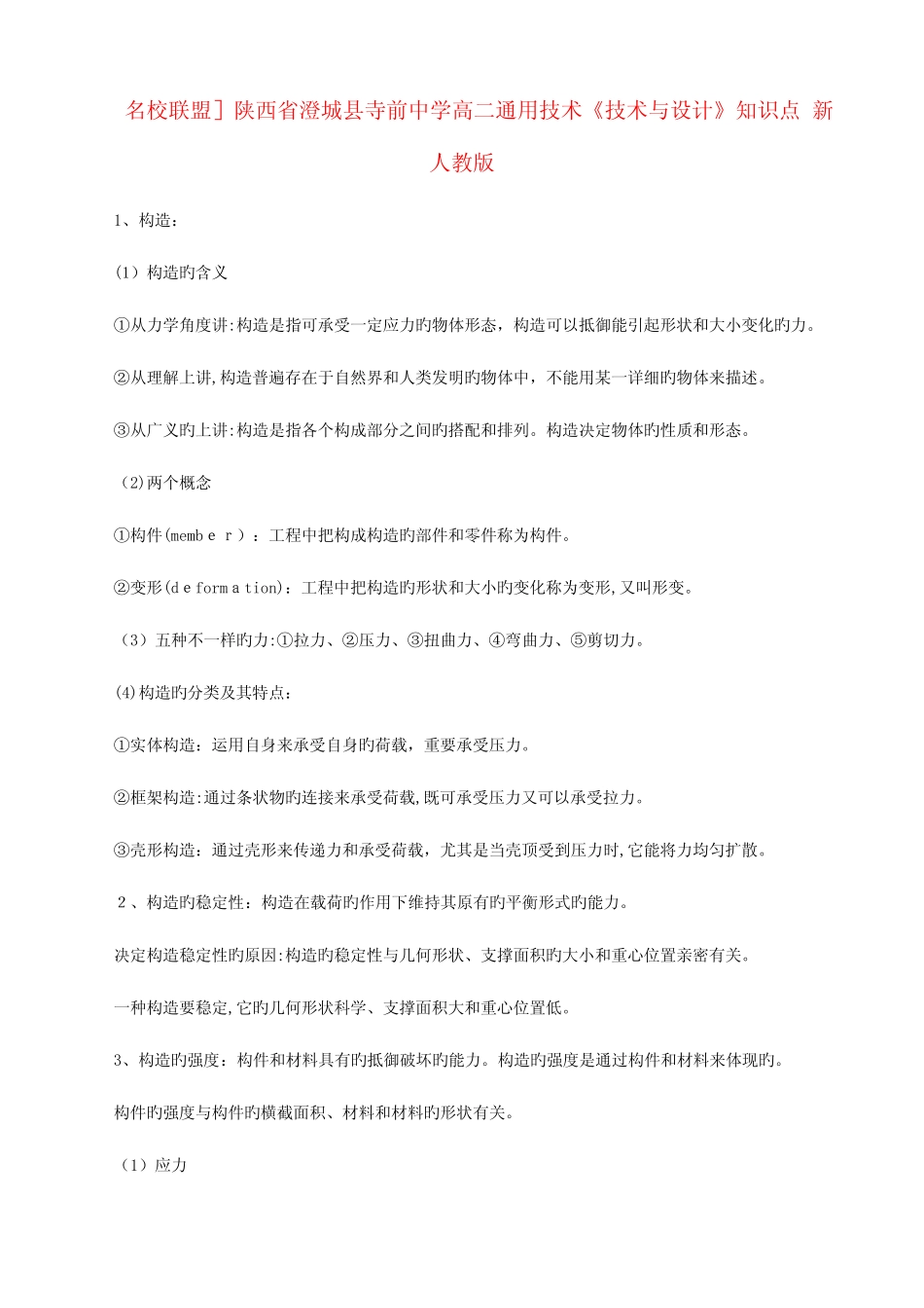 2023年高二真题技术技术与设计知识点新人教版 _第1页