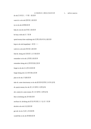 七年级英语上册重点短语归类1