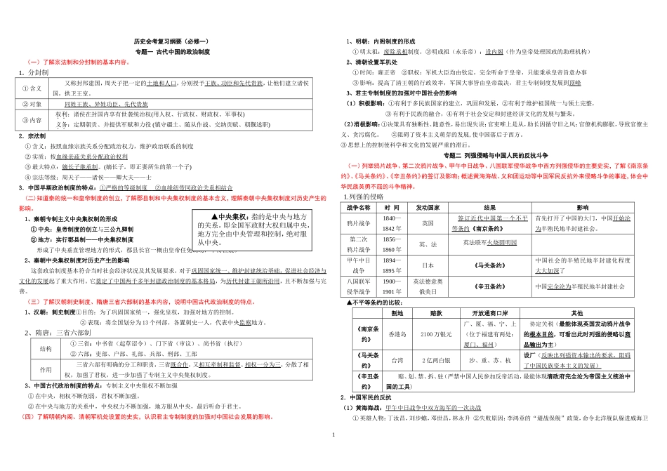 历史会考复习纲要（必修一）_第1页