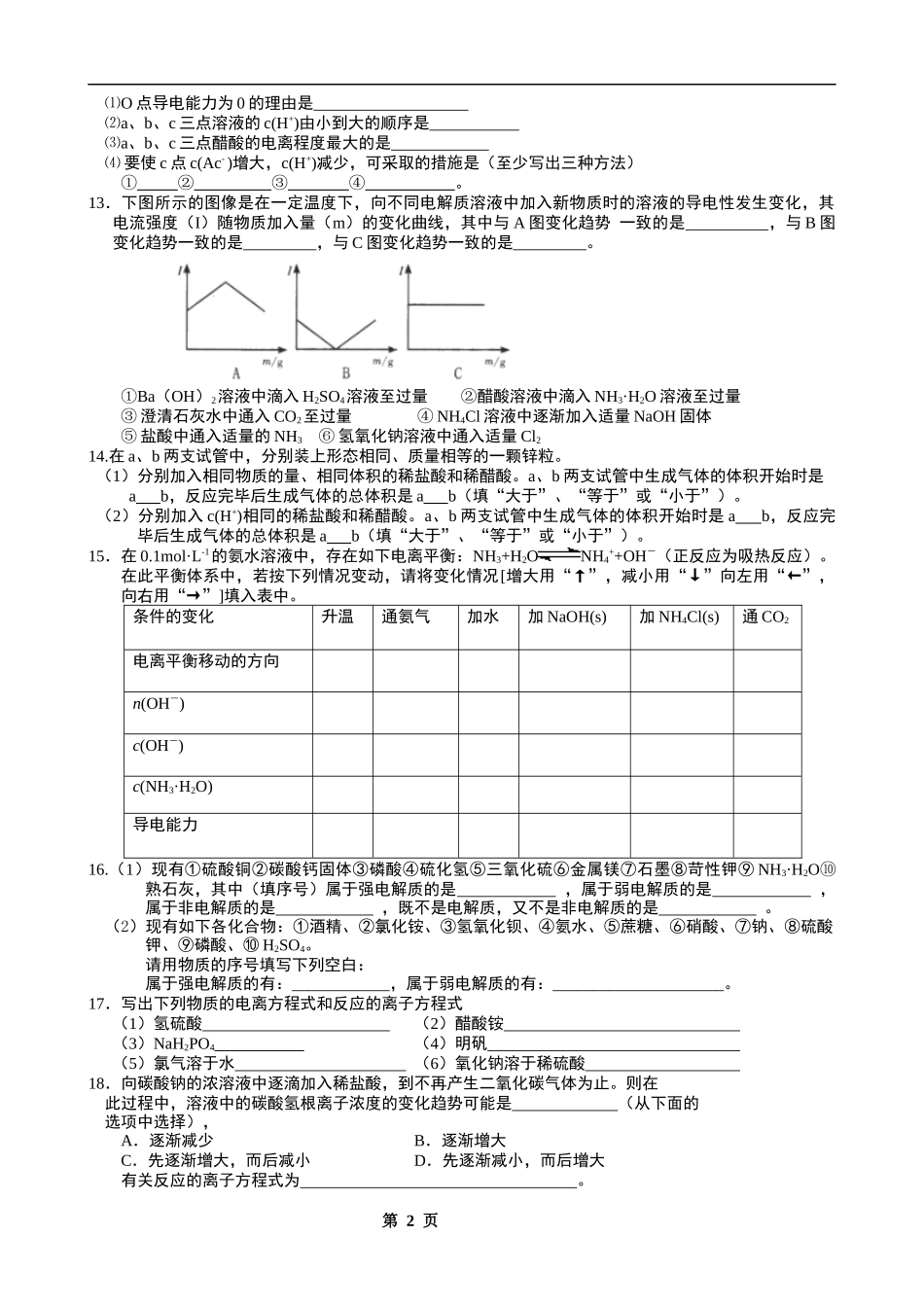 弱电解质的电离练习题_第2页