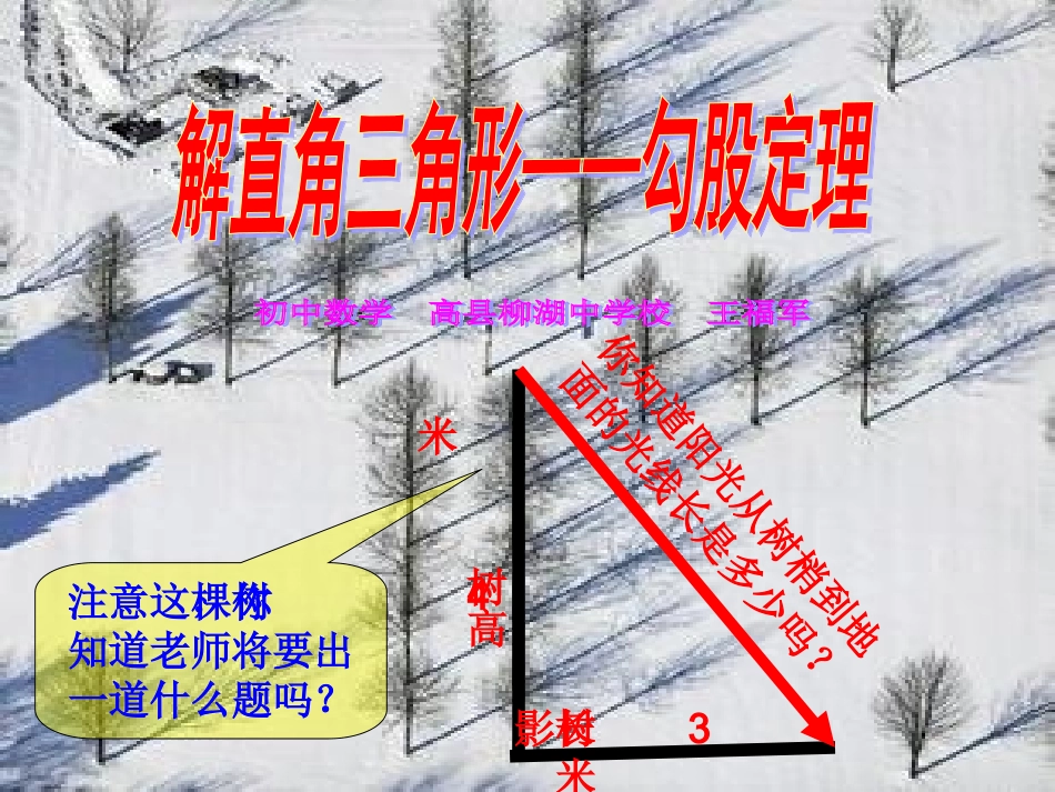 勾股定理第一课时（初中数学高县柳湖中学校王福军）_第1页