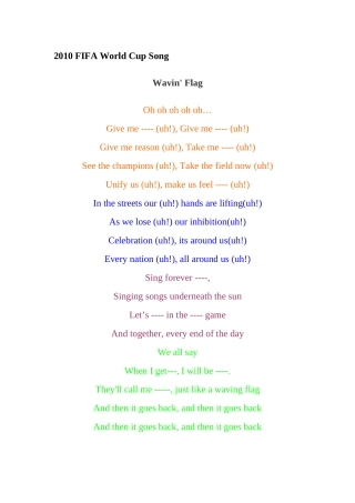 2010FIFAWorldCupThemeSong（歌词不全）