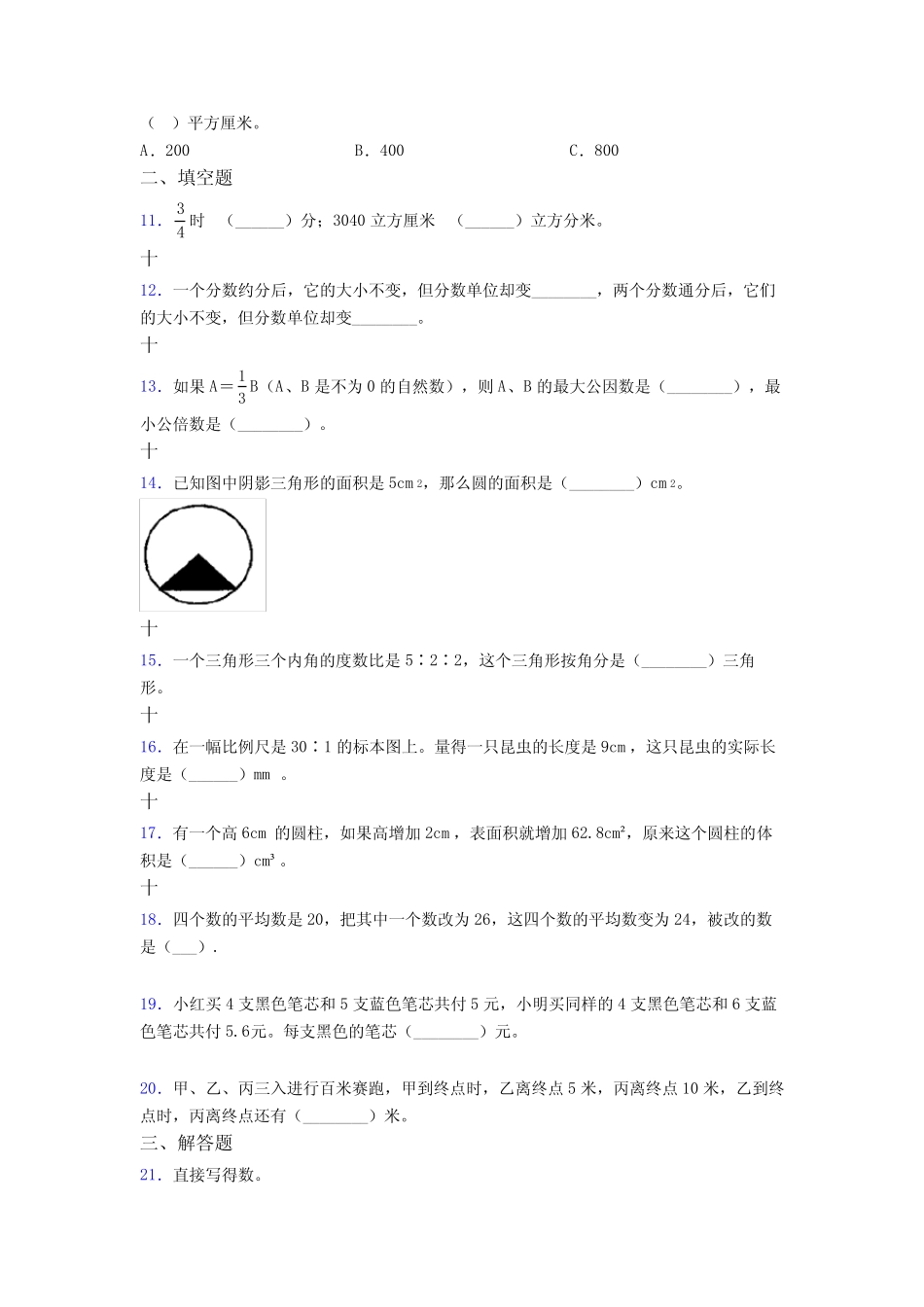 小学数学六年级小升初培优试题测试卷(含答案解析) _第2页