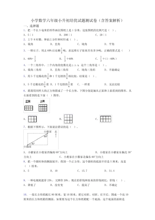 小学数学六年级小升初培优试题测试卷(含答案解析) 