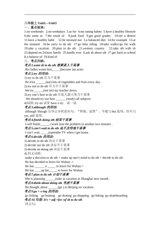 人教版八年级上册英语复习必备知识点