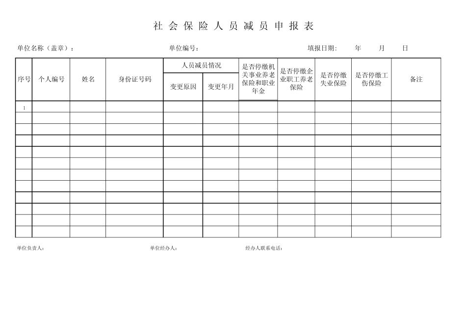 011(1) 《社会保险人员减员申报表》 _第1页