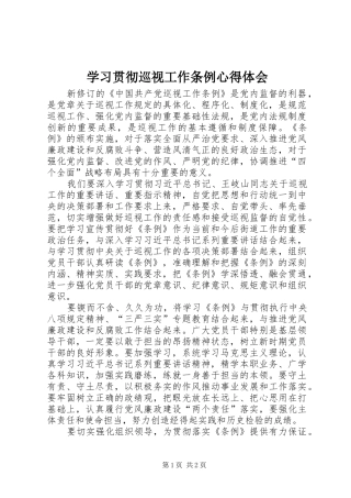 学习贯彻巡视工作条例心得体会