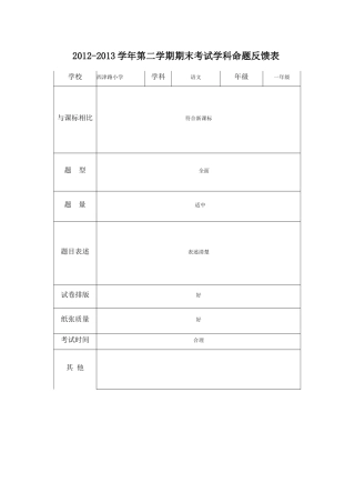 一年级语文学科命题反馈表