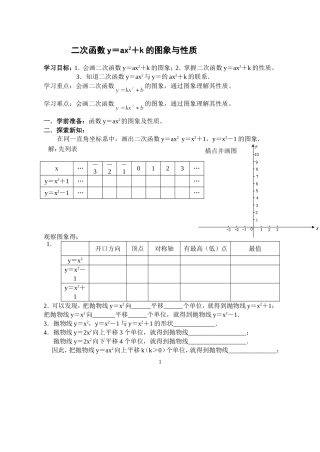 二次函数y＝ax2＋k的图象与性质