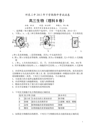 高三期中考试2013年B卷