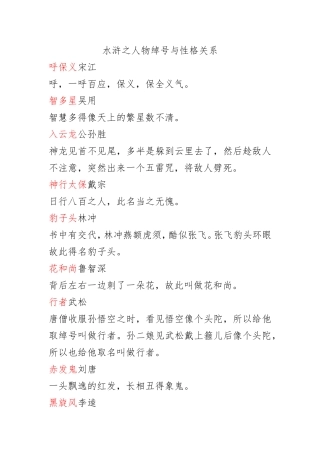 水浒之人物绰号与性格关系[1]