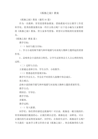 《孤独之旅》教案(真题16篇) 