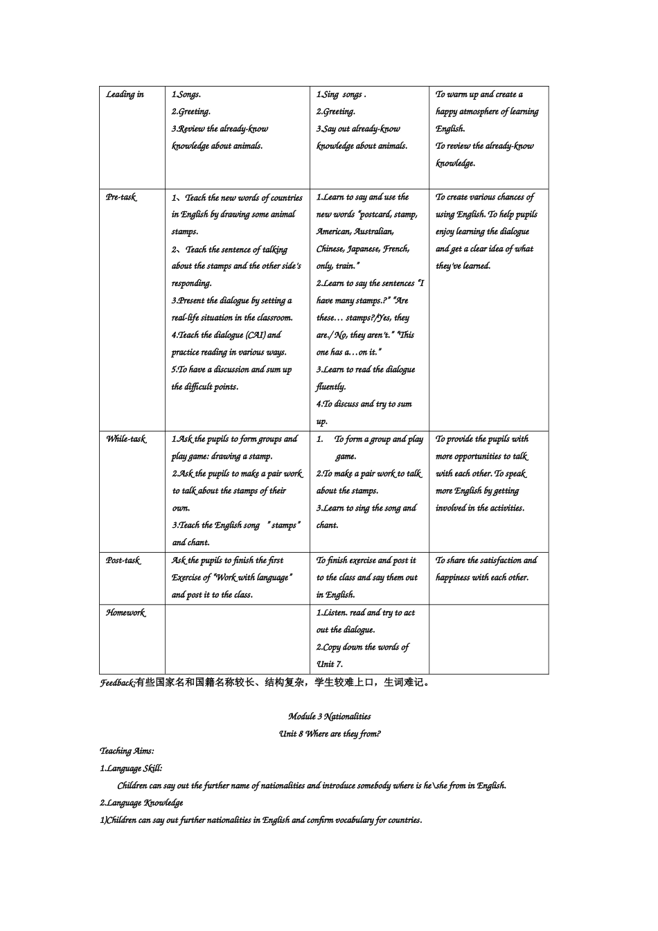 小学英语三年级第二册MODULE3教学设计_第3页