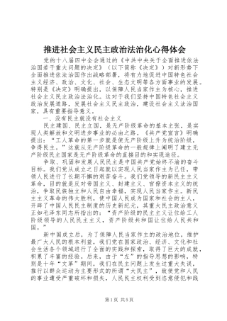 推进社会主义民主政治法治化心得体会