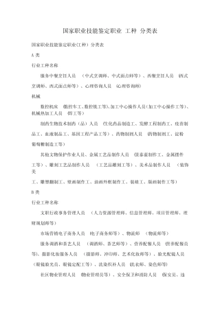 国家职业技能鉴定职业-工种-分类表 