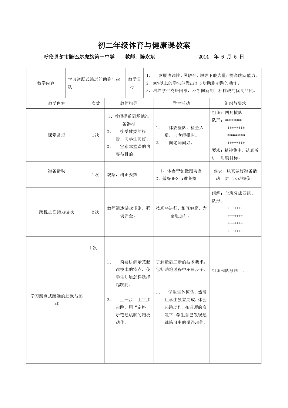 初二年级体育与健康课教案陈永斌_第1页